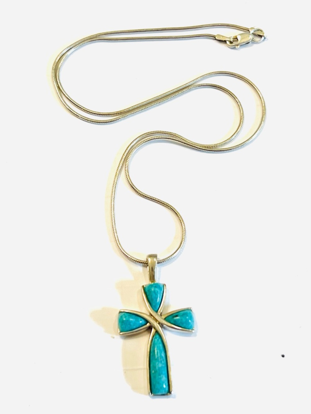 Coleman Silver Cross Necklace with Turquoise Blue Inlay